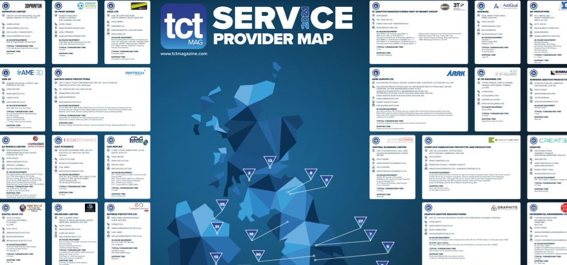 tct UK 3D printing service provider map 2021
